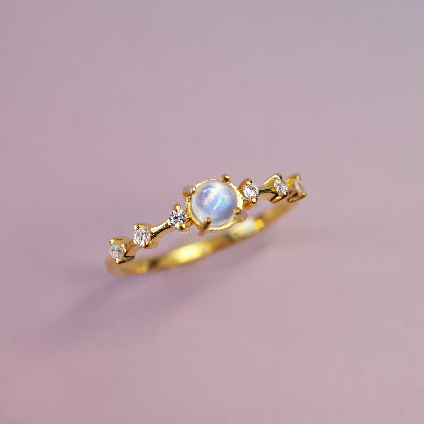 Moonlight Ring - 14k Gold Moonstone and White Topaz Ring