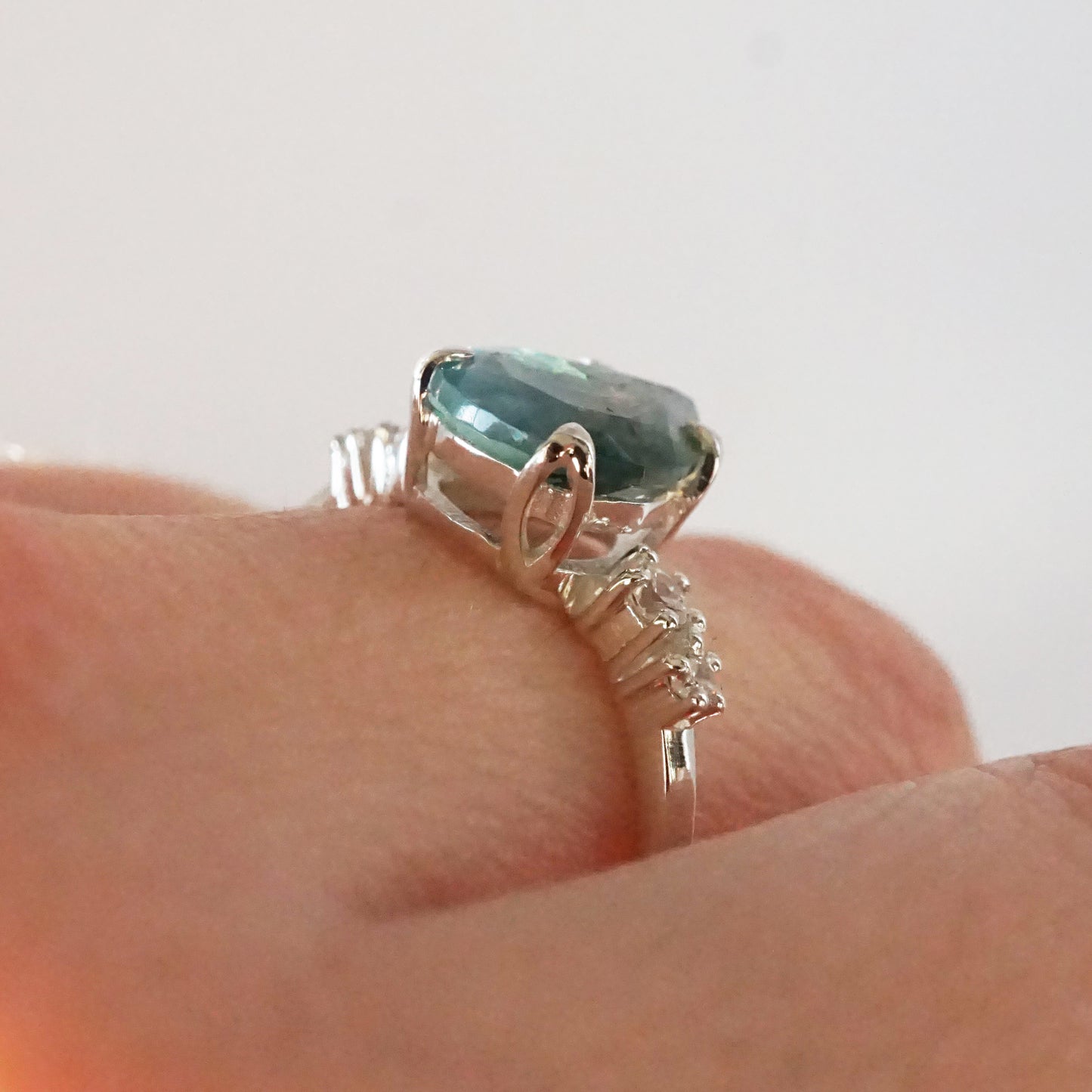 Fern Ring - Moss Agate and White Topaz