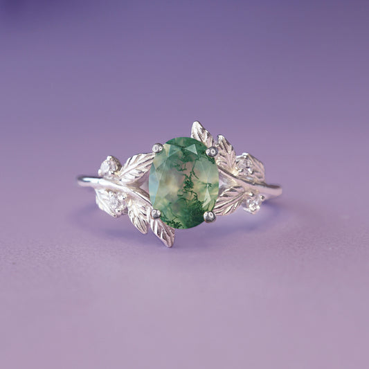 Elowen Ring - Moss Agate and White Topaz