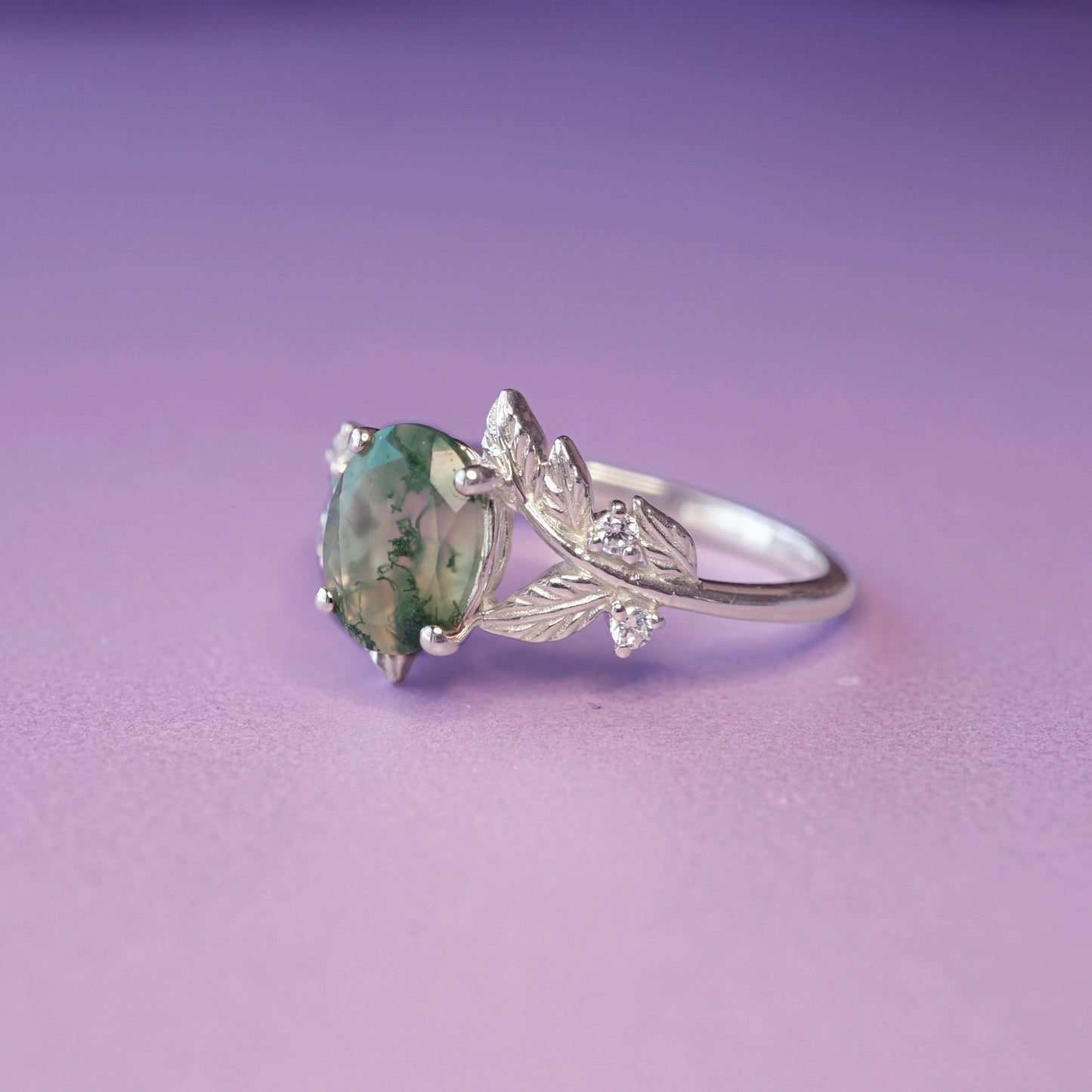 Elowen Ring - Moss Agate and White Topaz