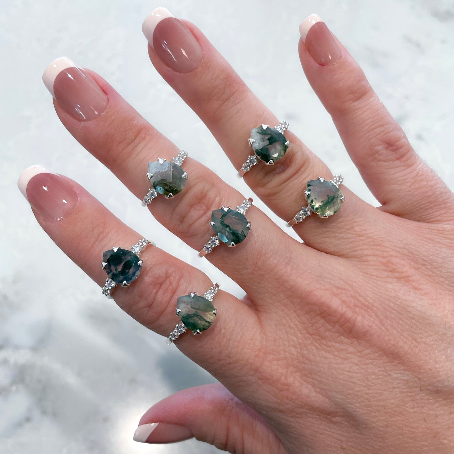 Fern Ring - Moss Agate and White Topaz