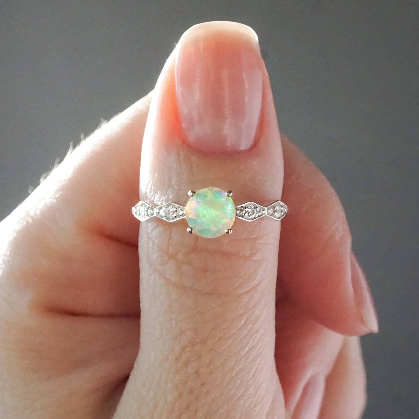 Nebula Ring - Opal and White Topaz