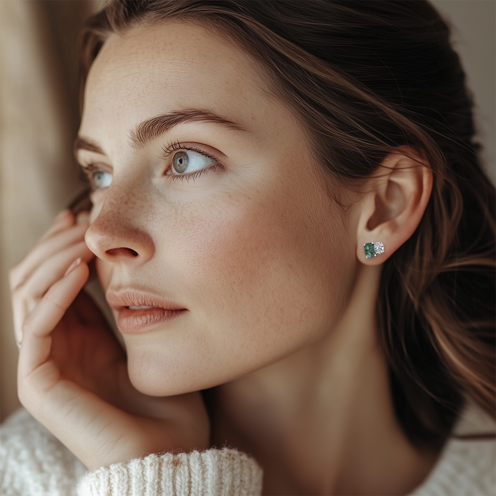 Forest Duo Earrings - Moss Agate and White Topaz