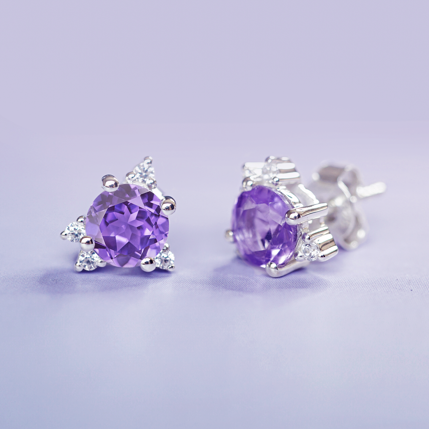 Wisteria Stud Earrings - Amethyst and White Topaz