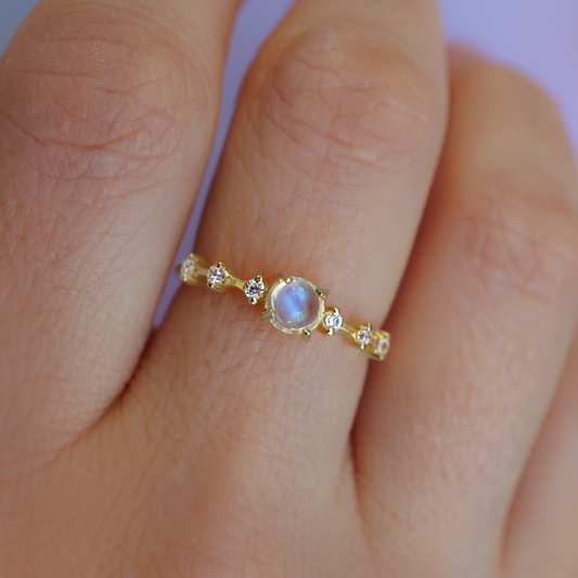 Moonlight Ring - 14k Gold Moonstone and White Topaz Ring