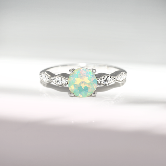 Nebula Ring - Opal and White Topaz