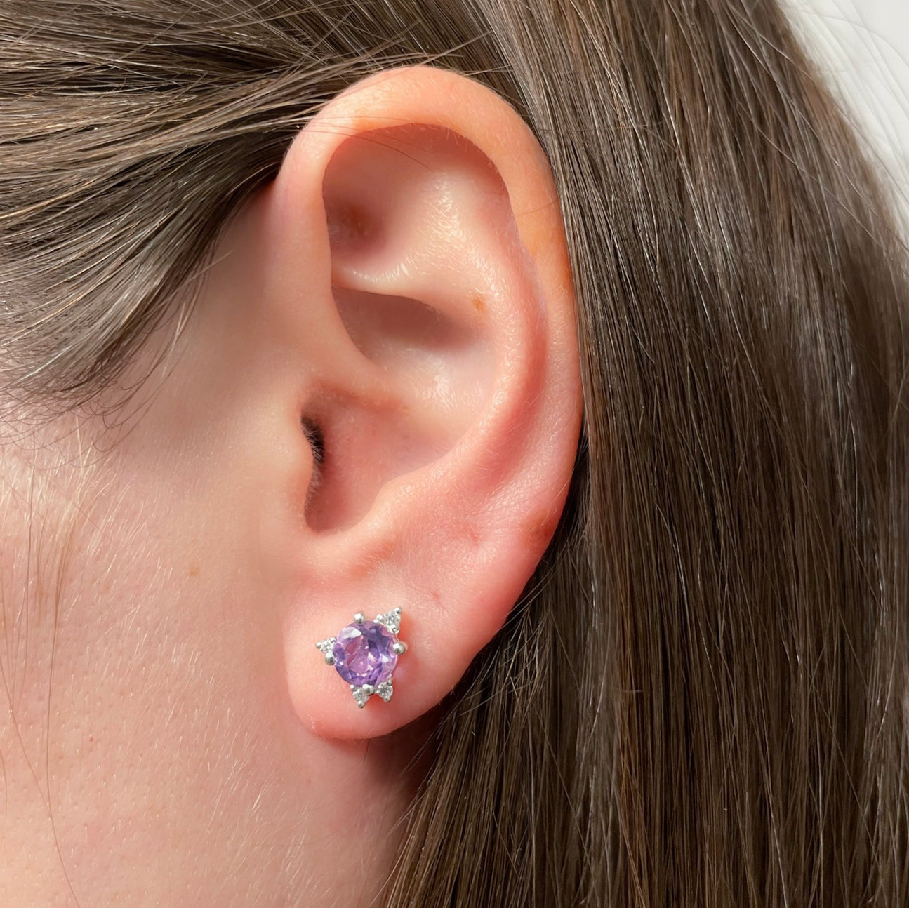 Wisteria Stud Earrings - Amethyst and White Topaz