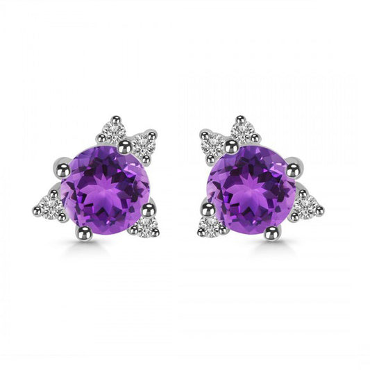 Wisteria Stud Earrings - Amethyst and White Topaz